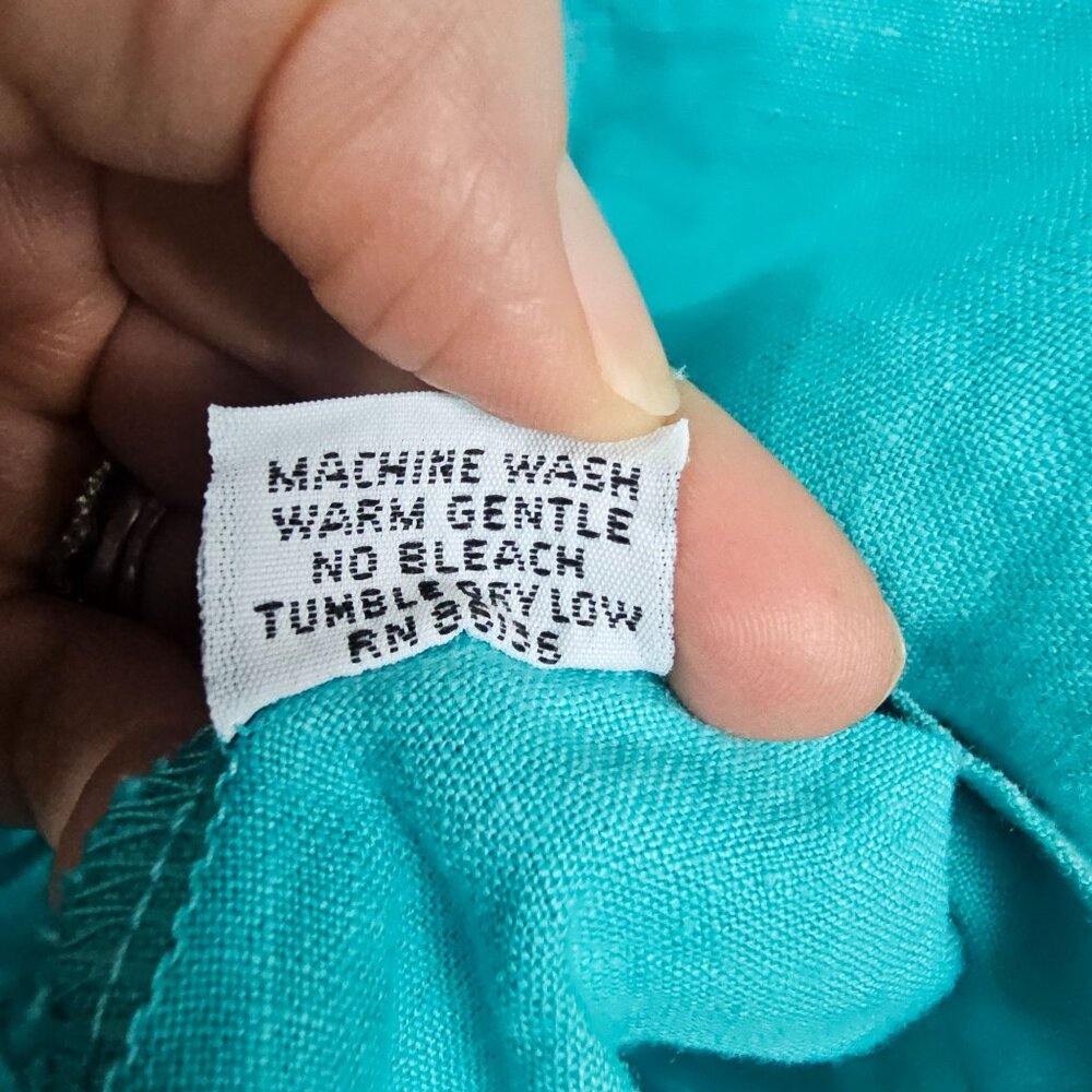 Bryn Walker Oversized‎ Linen Tunic M Turquoise Coastal Artsy Pocket Lagenlook - Picture 11 of 14